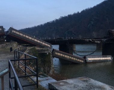 Freight train cars derail into the Potomac River near Harpers Ferry in West Virginia