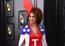 Joy Villa wears pro-Trump gown to Grammys: 'impeached and re-elected'
