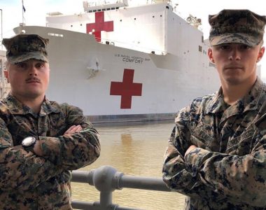 Marines race down NYC pier carrying oxygen tanks to help save patients outside USNS Comfort