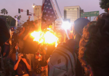 Los Angeles protest erupts over George Floyd death; American flag burned, Hwy 101 blocked