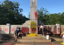 WWII monument in Charlotte defaced with hammer and sickle